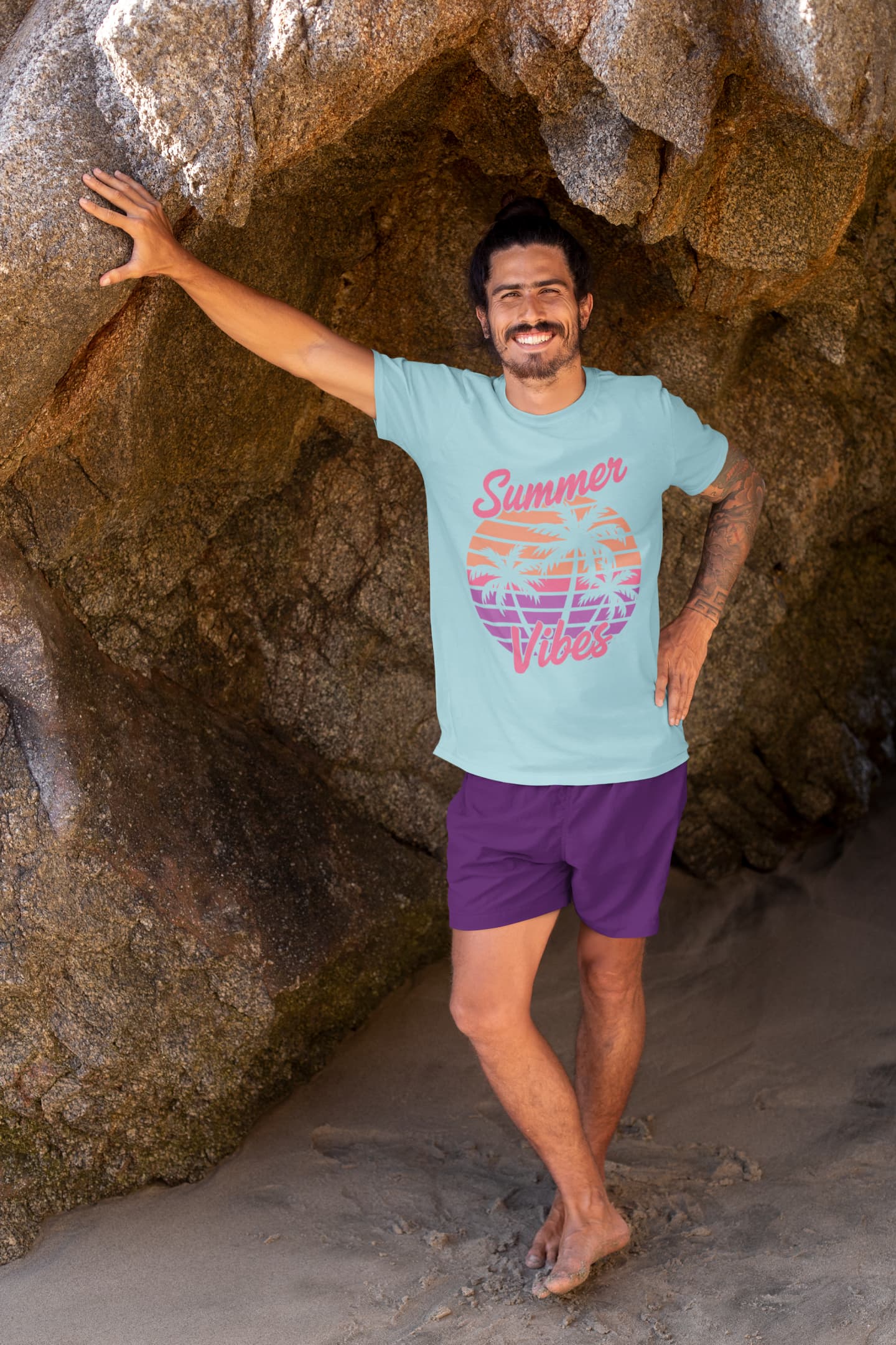 Men's Surf Blue Round Neck T-shirts