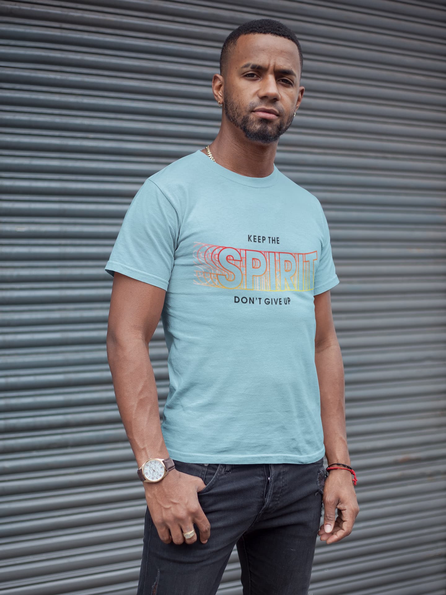 Men's Surf Blue Round Neck T-shirts