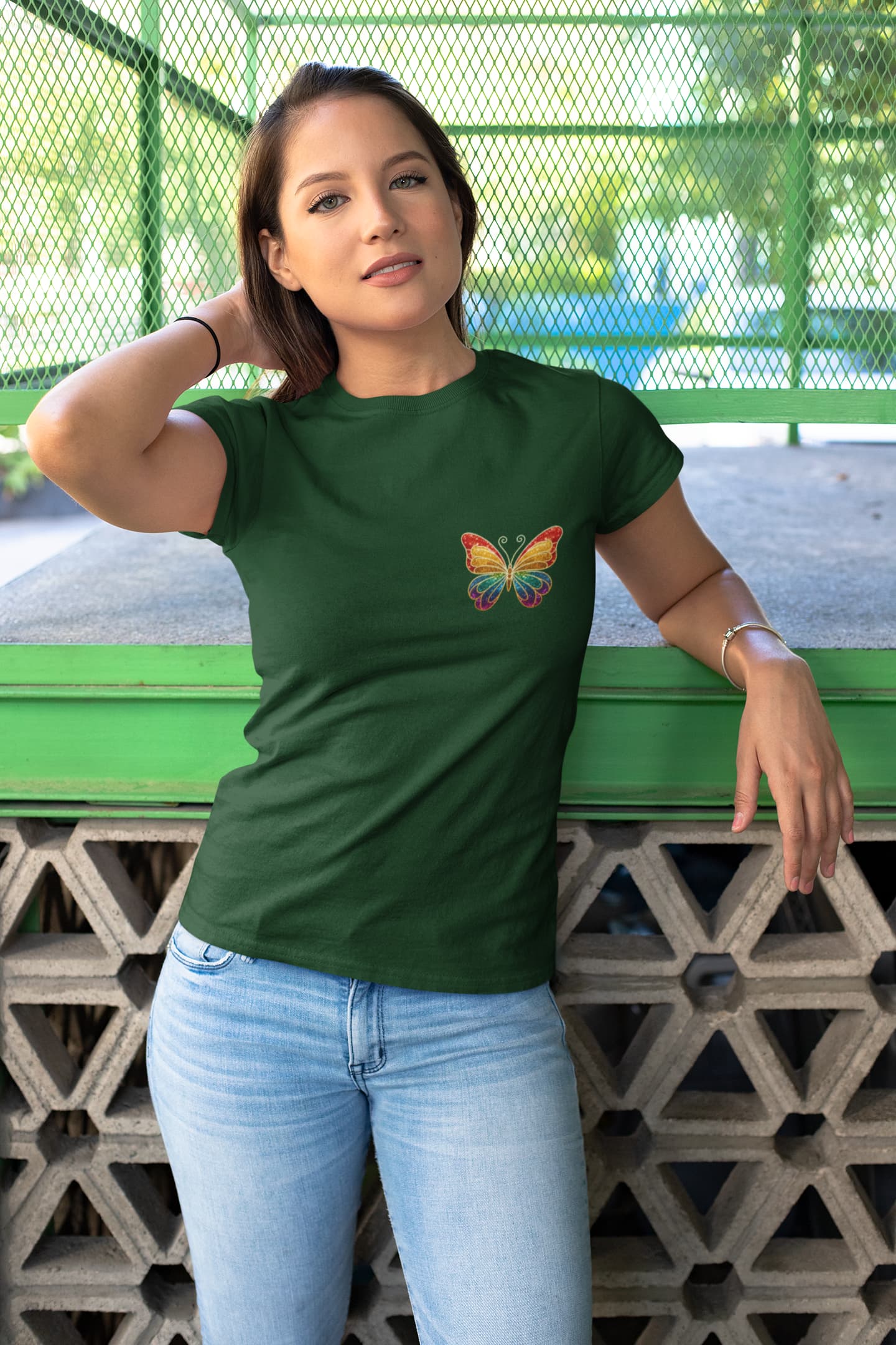 Women's Olive Green Round Neck T-shirt