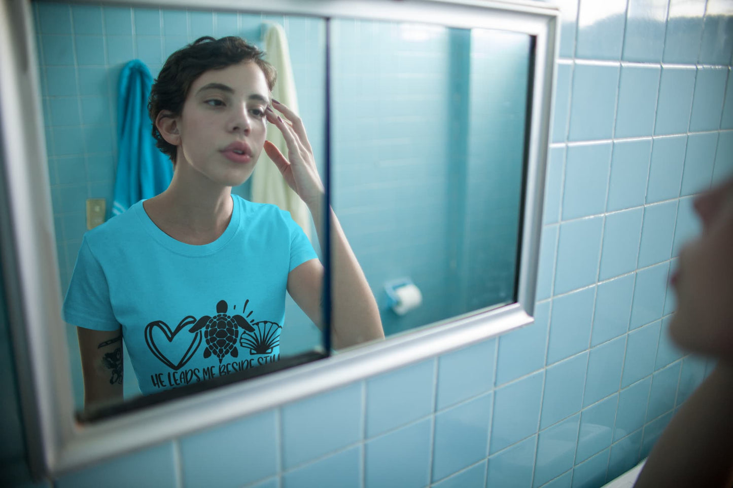 Women's Sky Blue Round Neck T-shirts