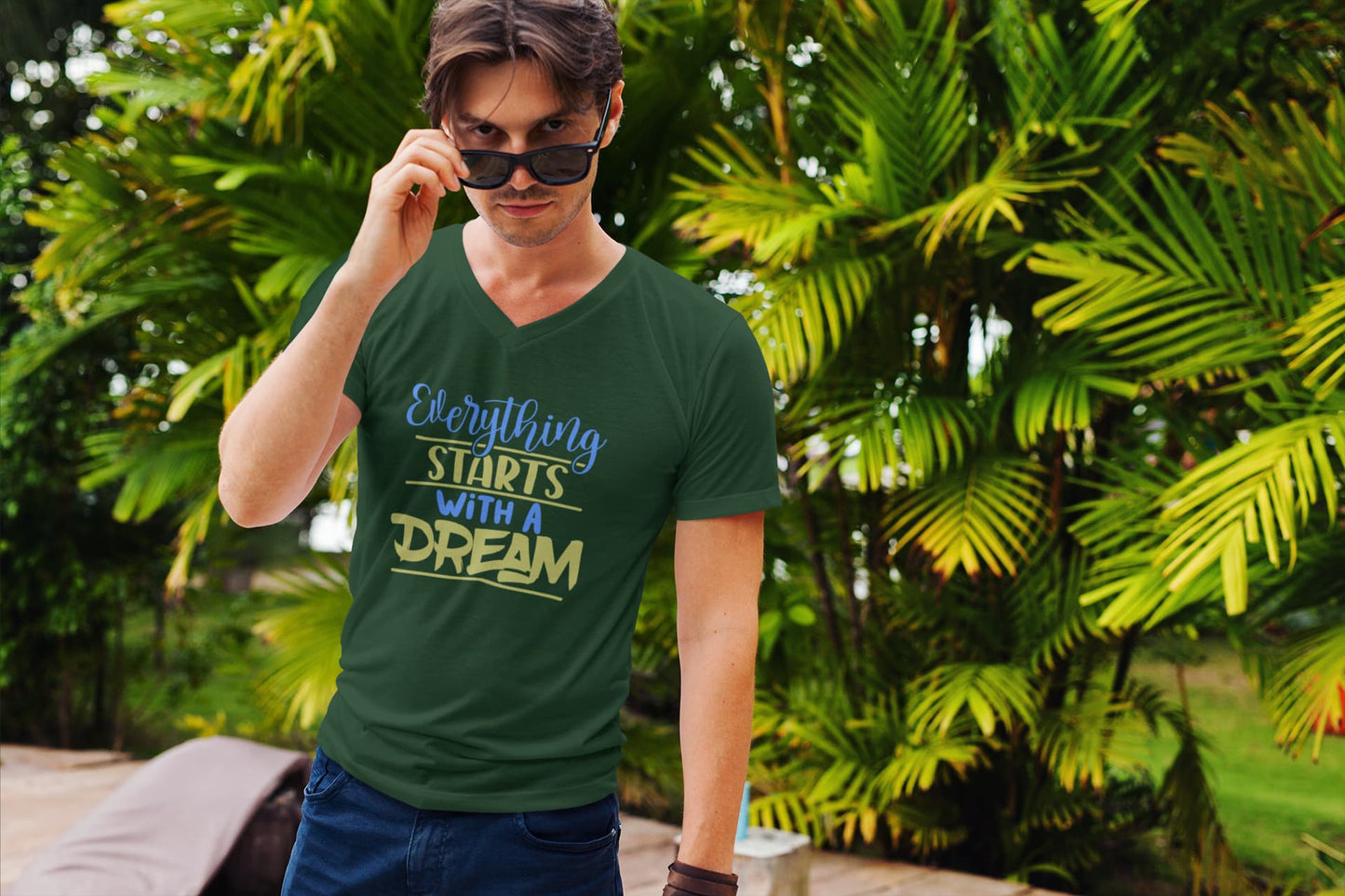 MENS OLIVE GREEN VNECK T-SHIRT