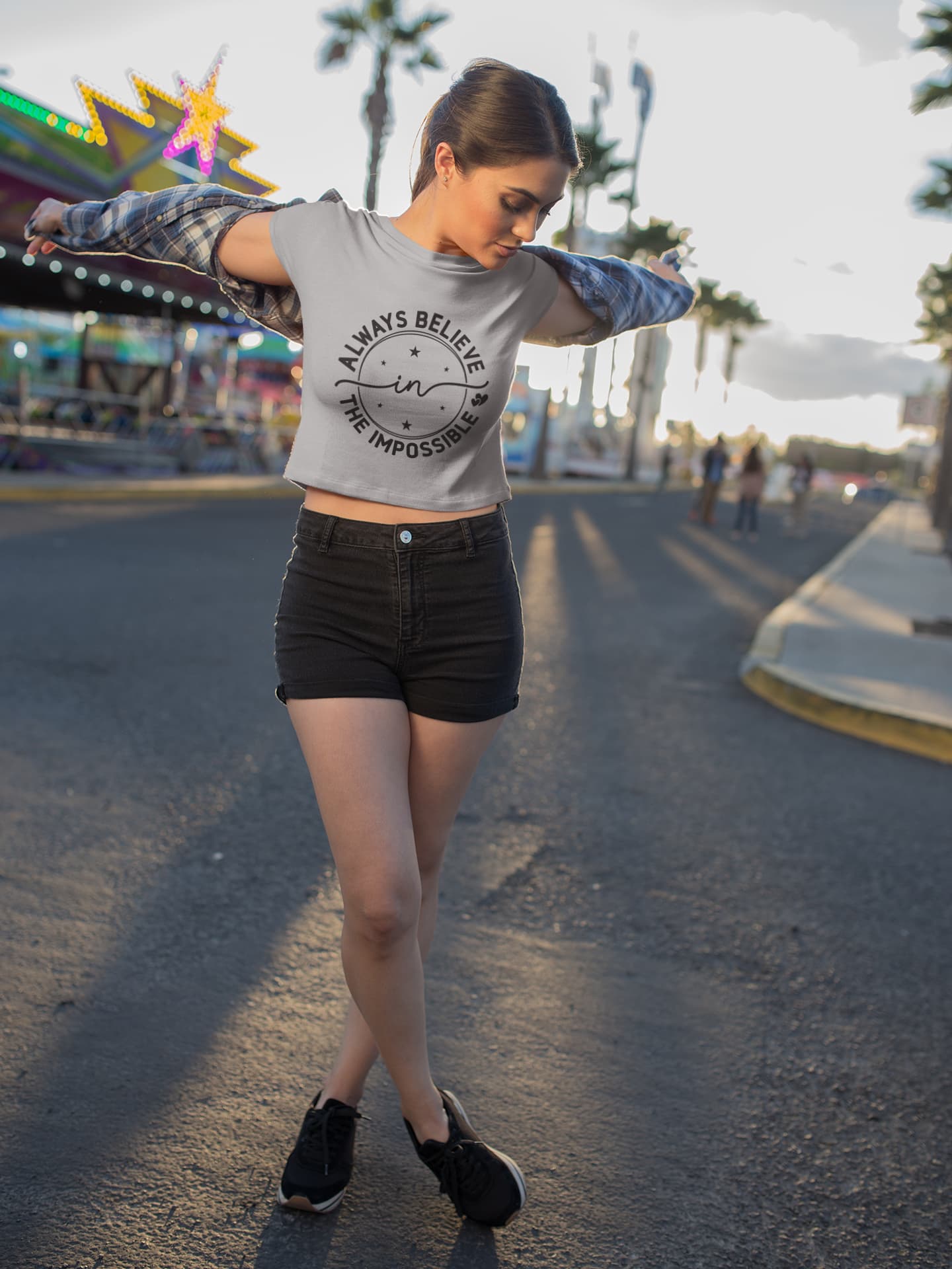 WOMENS MELANGE GREY CROP TOP