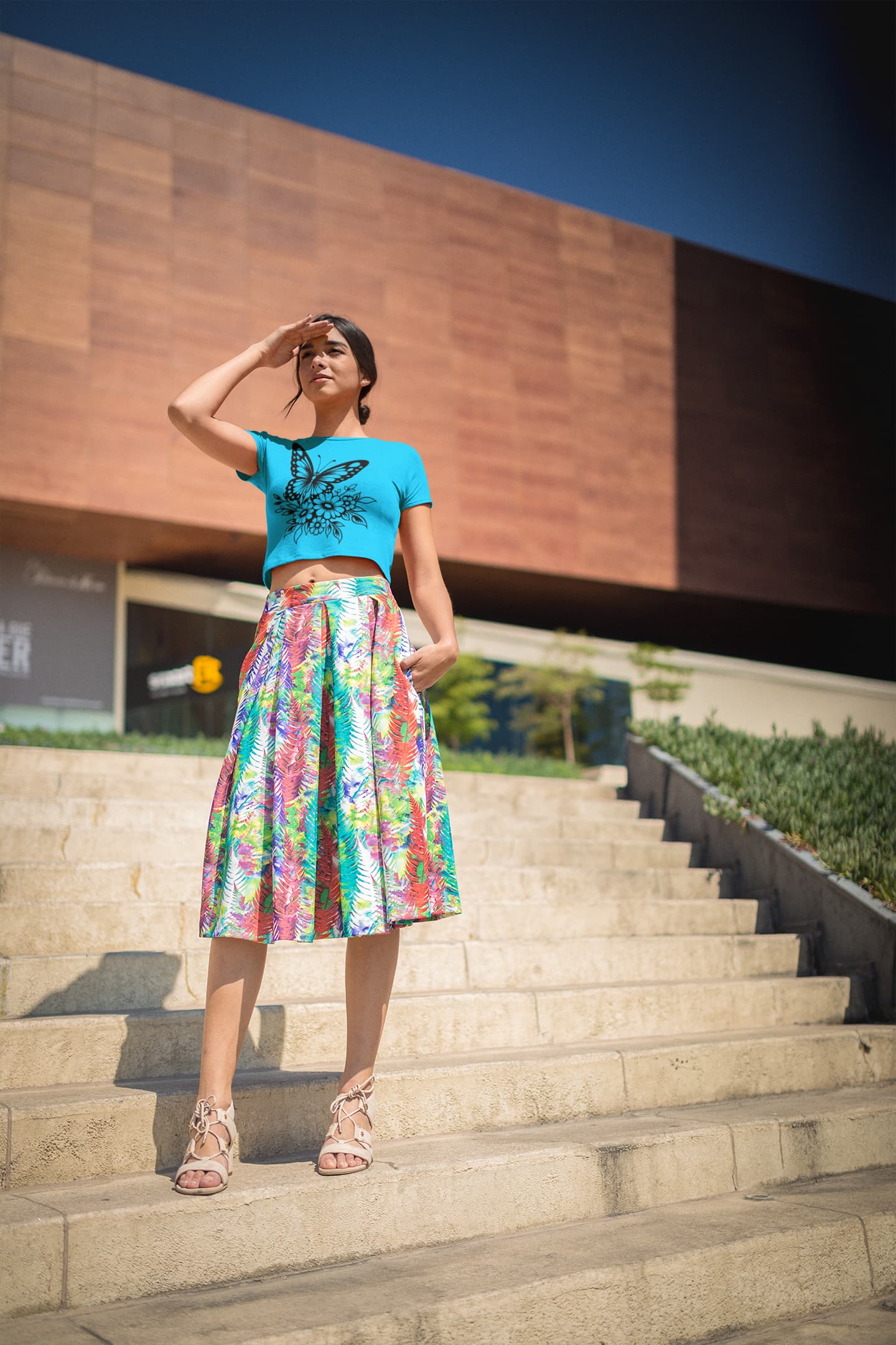Women's Sky Blue Crop Tops