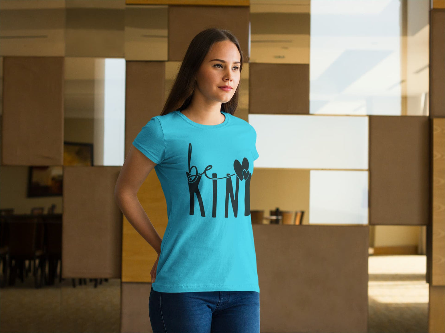 Women's Sky Blue Round Neck T-shirt