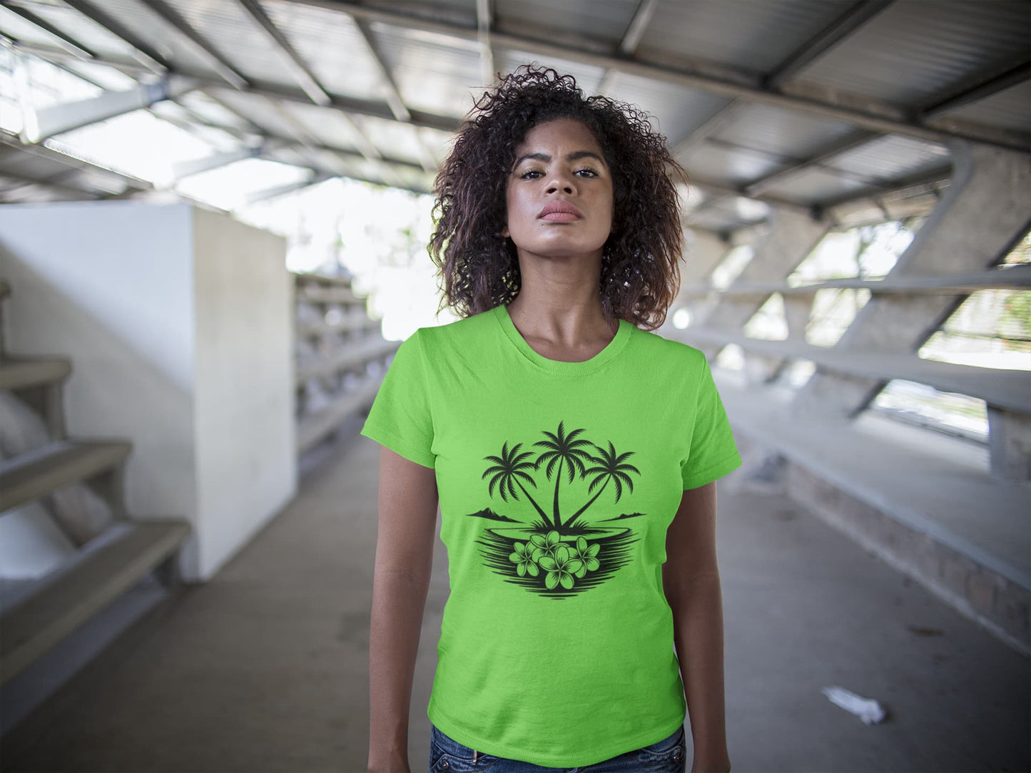 Women's Liril Green Round Neck T-shirts