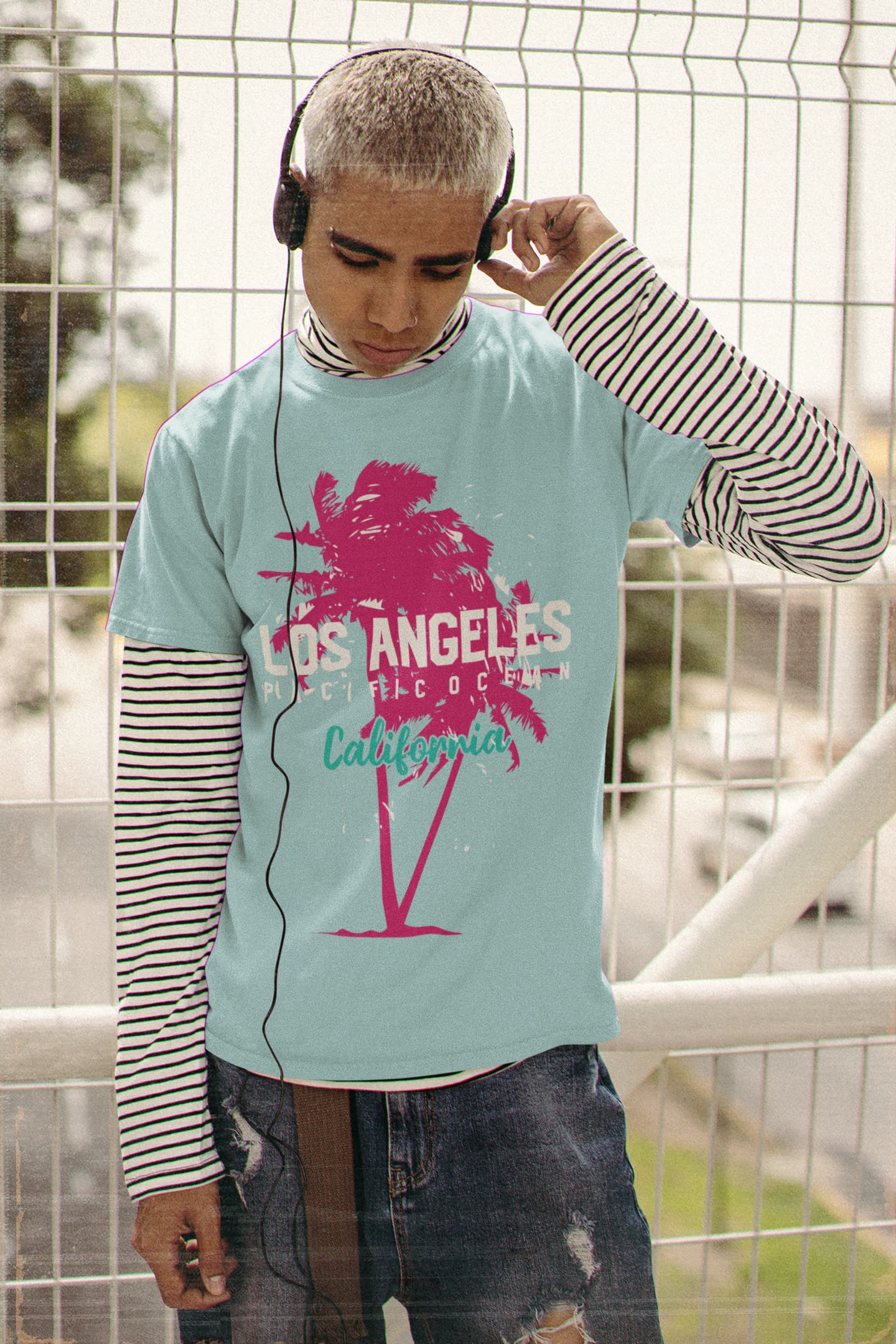 Men's Surf Blue Round Neck T-shirts