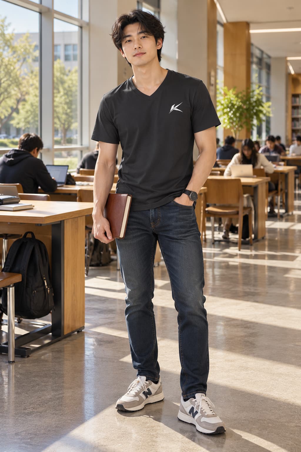 Karavirs® Monogram v-neck tee in black for men India - view 1