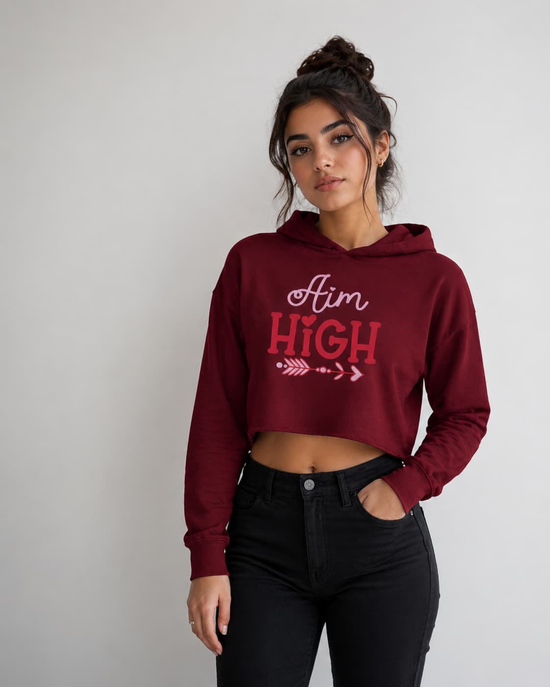 WOMENS MAROON CROP HOODIES