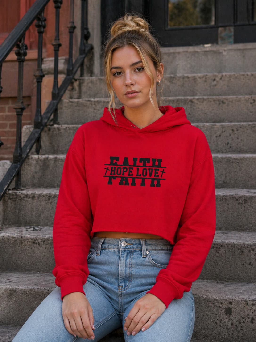 WOMENS RED CROP HOODIES