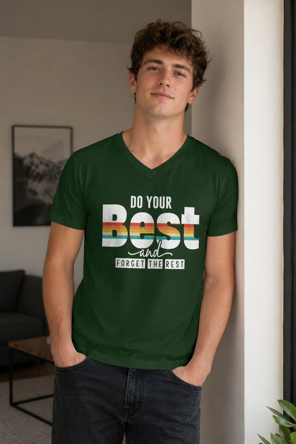MENS OLIVE GREEN VNECK T-SHIRT