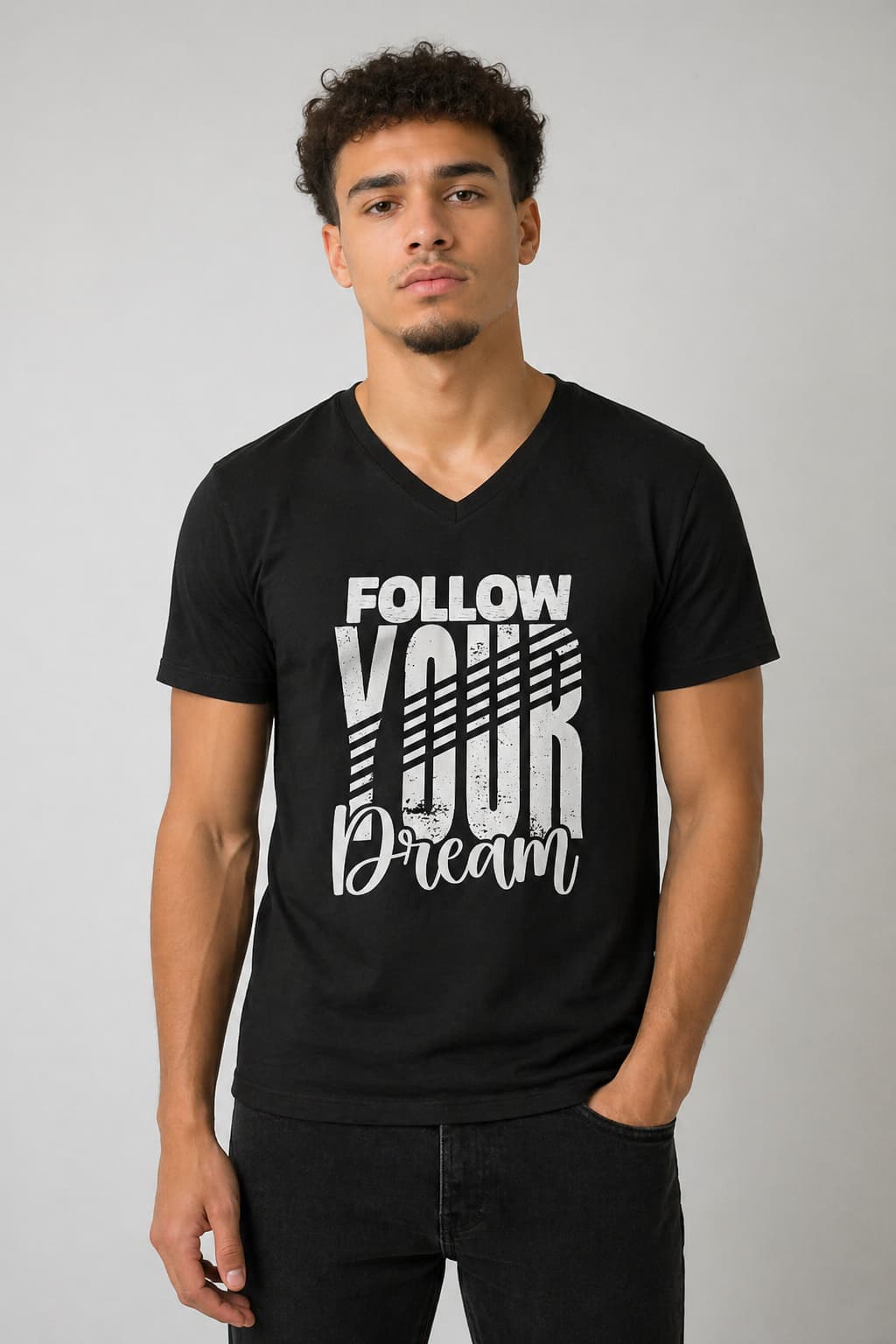 MENS BLACK VNECK T-SHIRT