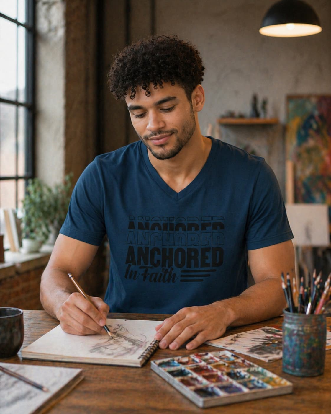 MENS NAVY BLUE VNECK T-SHIRT