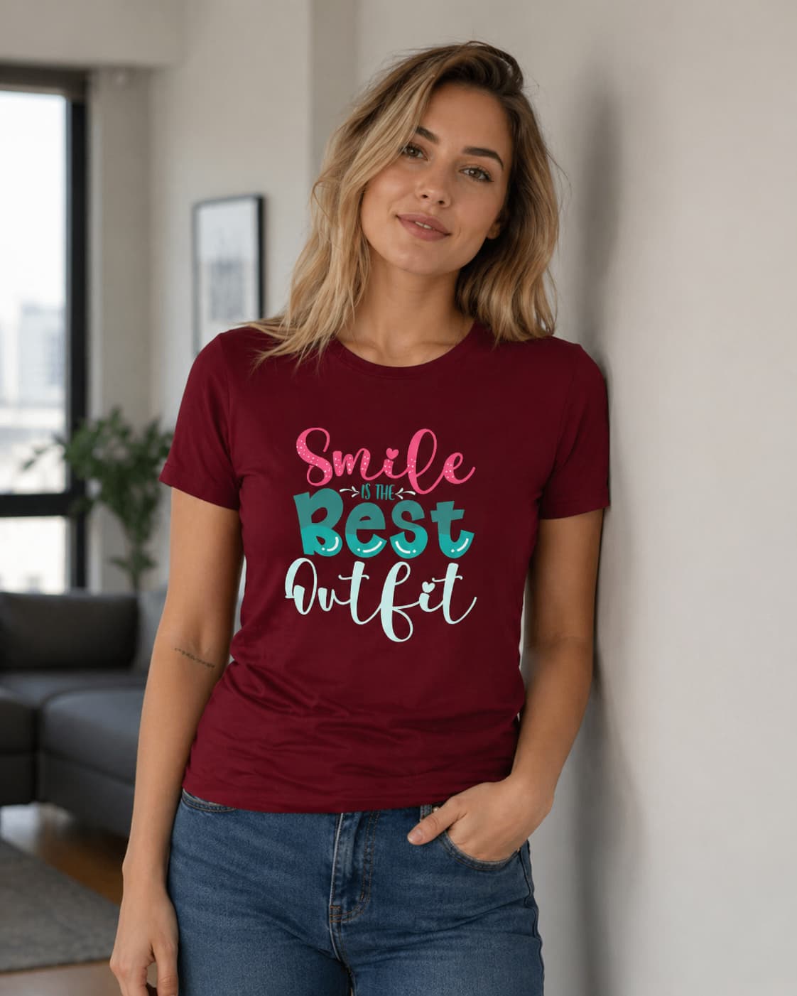 WOMENS MAROON ROUNDNECK T-SHIRT