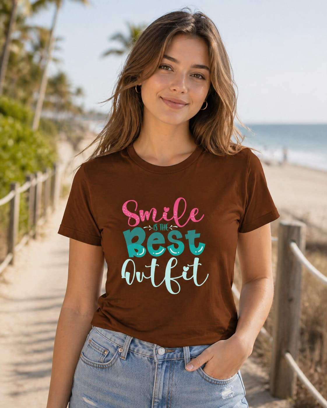 WOMENS COFFEE BROWN ROUNDNECK T-SHIRT