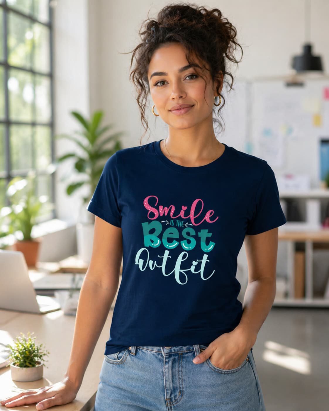 WOMENS NAVY BLUE ROUNDNECK T-SHIRT