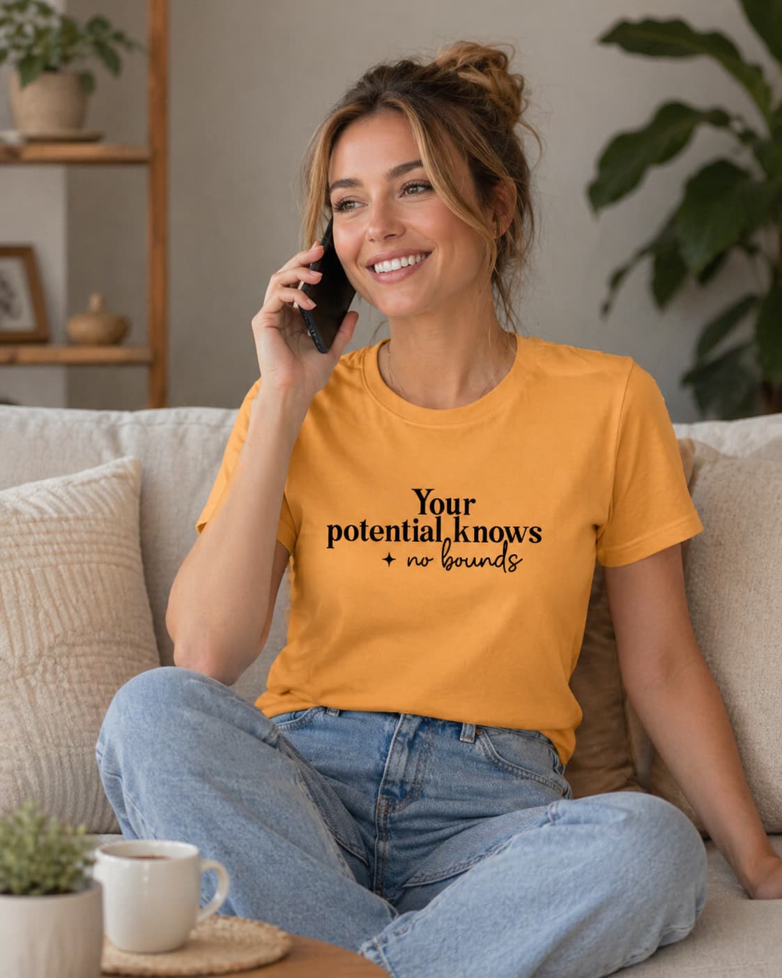 WOMENS MUSTARD YELLOW ROUNDNECK T-SHIRT
