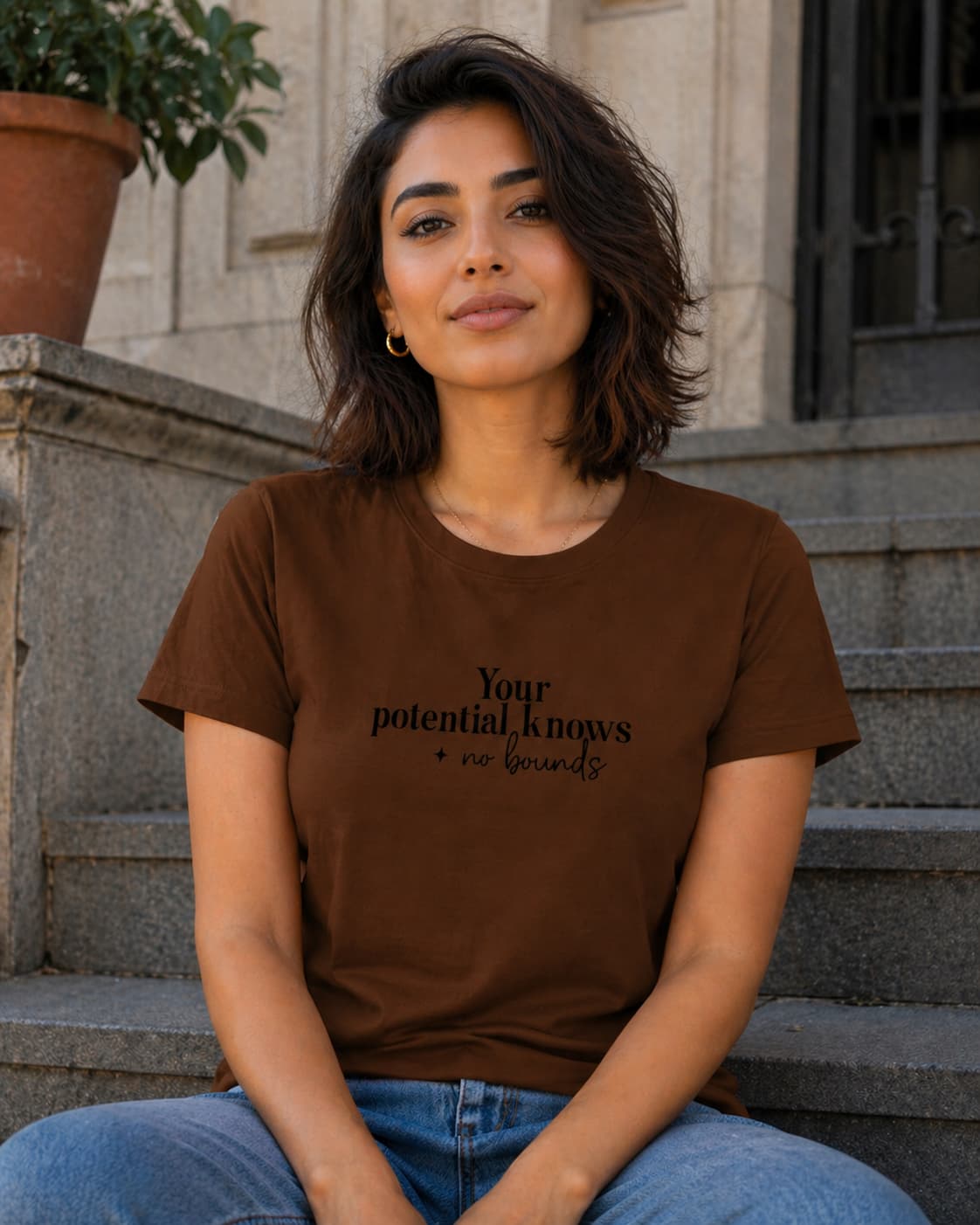 WOMENS COFFEE BROWN ROUNDNECK T-SHIRT