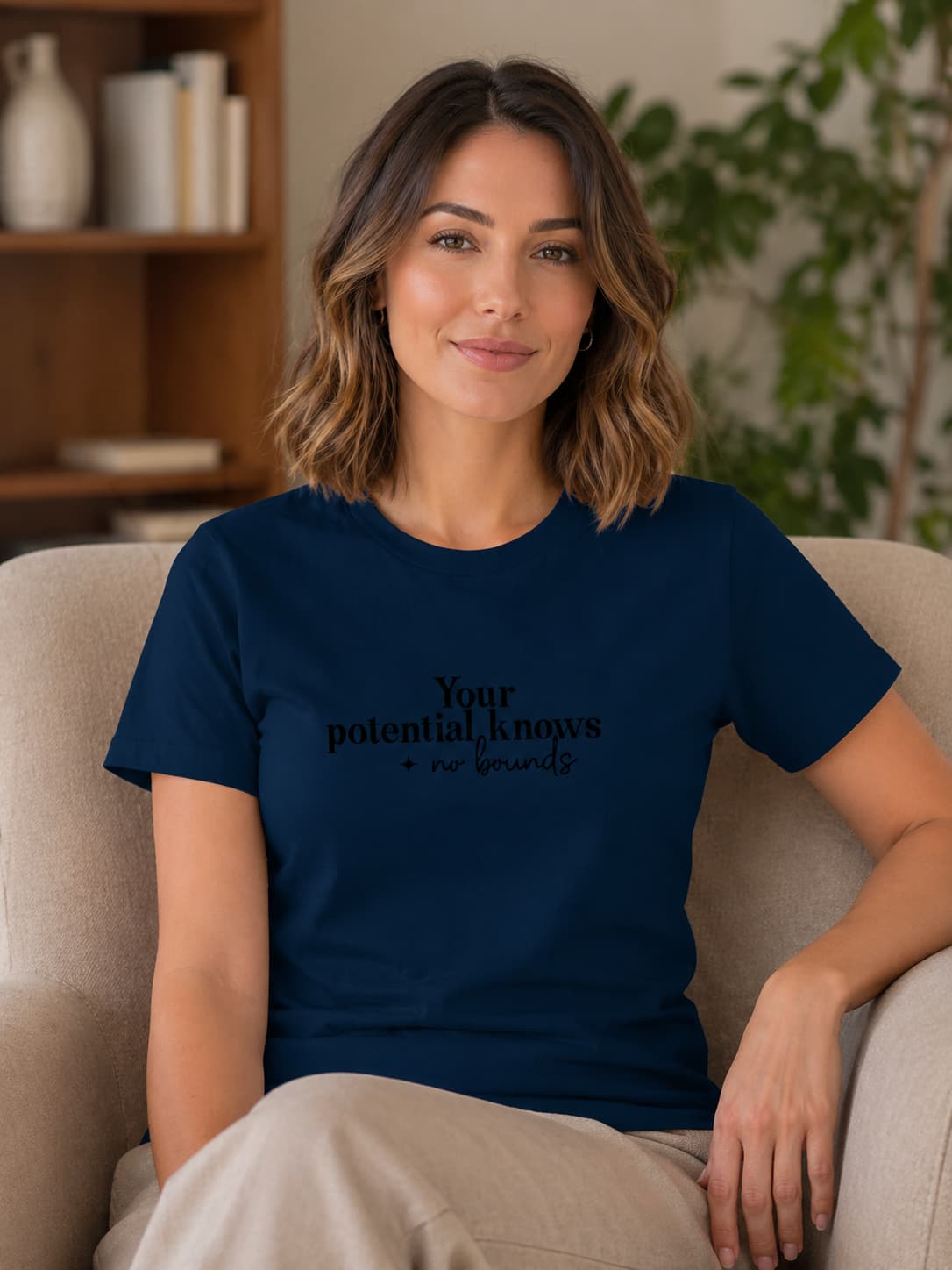 WOMENS NAVY BLUE ROUNDNECK T-SHIRT