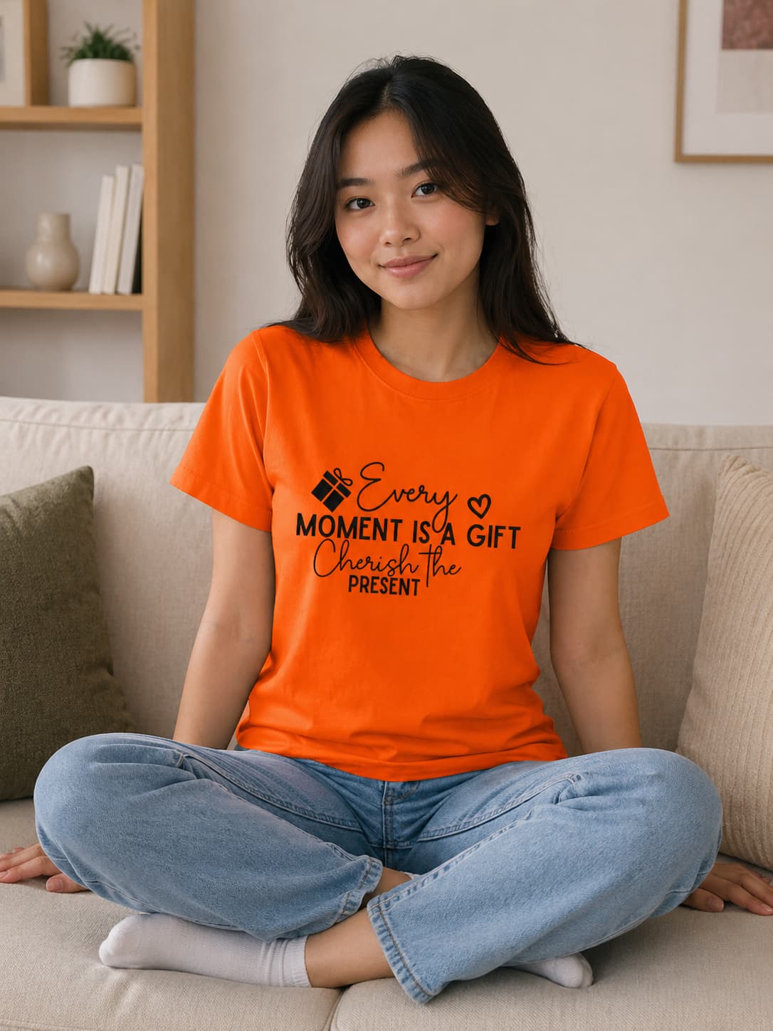 WOMENS ORANGE ROUNDNECK T-SHIRT