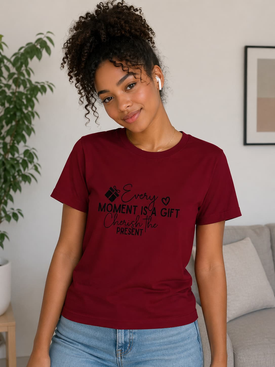 WOMENS MAROON ROUNDNECK T-SHIRT