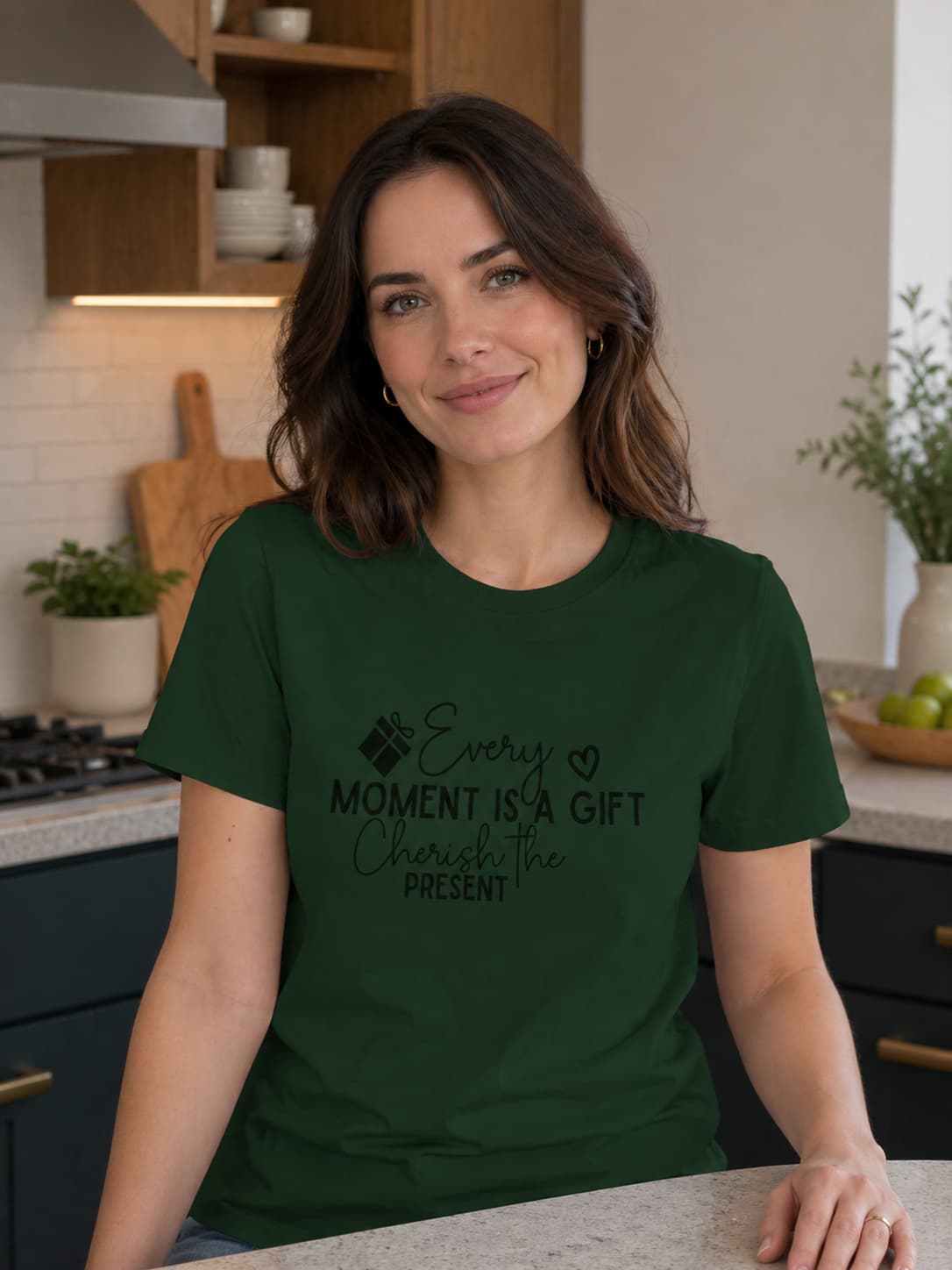 WOMENS OLIVE GREEN ROUNDNECK T-SHIRT