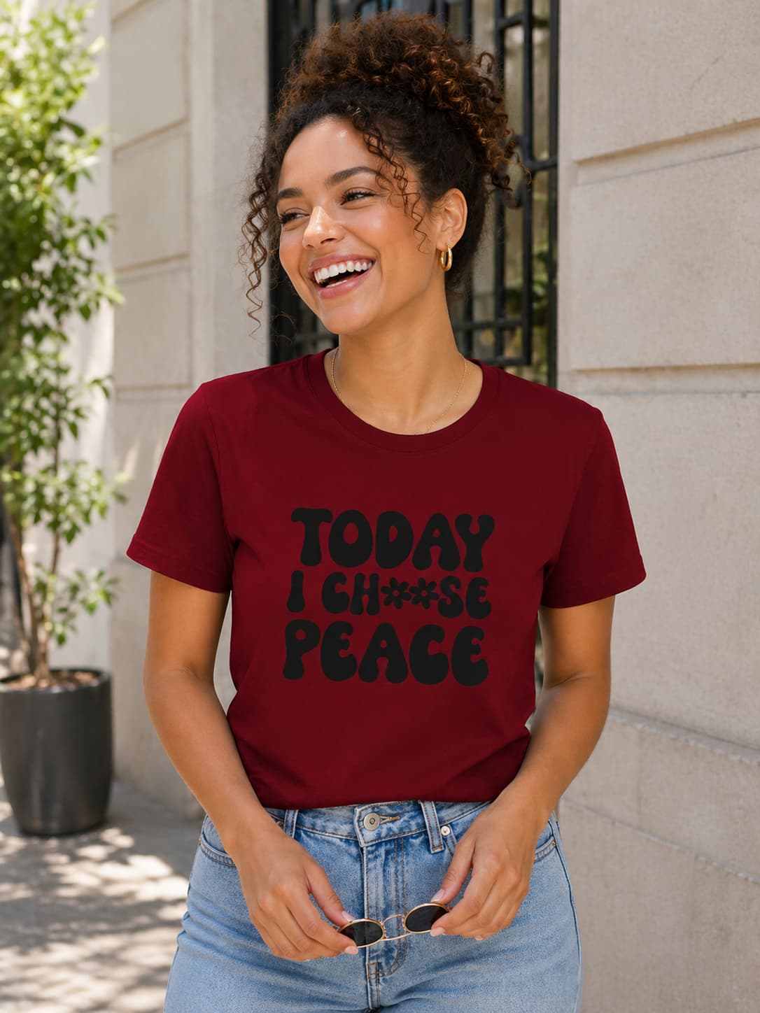 WOMENS MAROON ROUNDNECK T-SHIRT