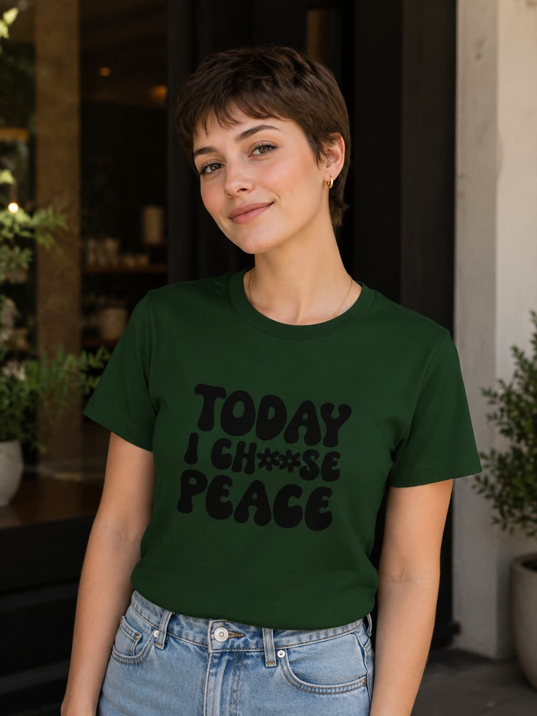 WOMENS OLIVE GREEN ROUNDNECK T-SHIRT