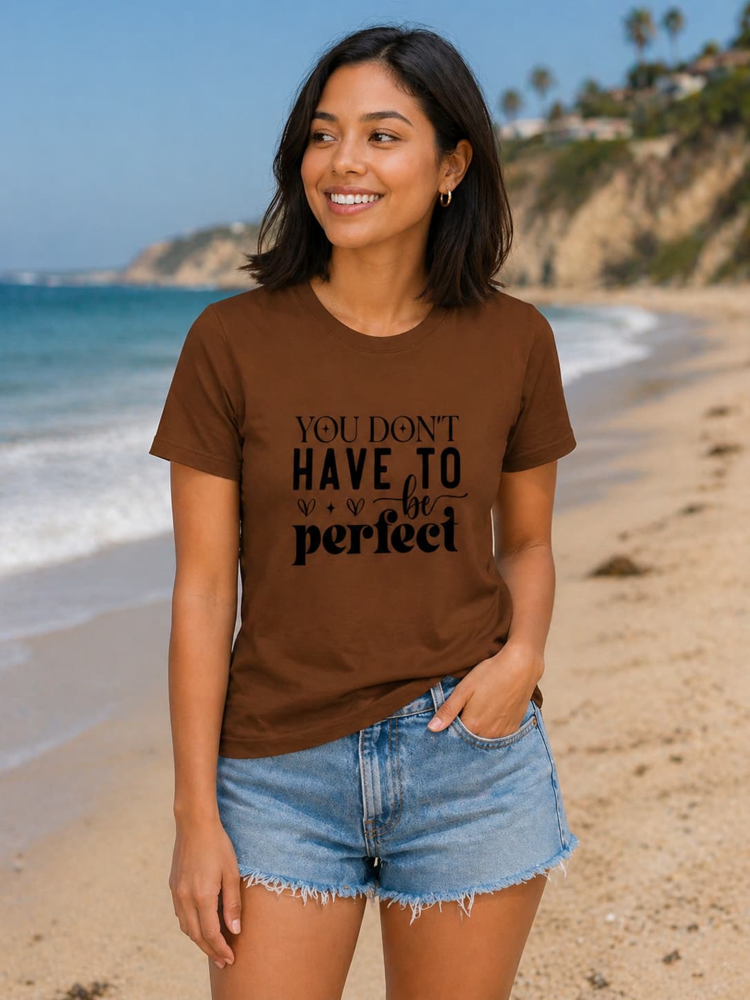 WOMENS COFFEE BROWN ROUNDNECK T-SHIRT