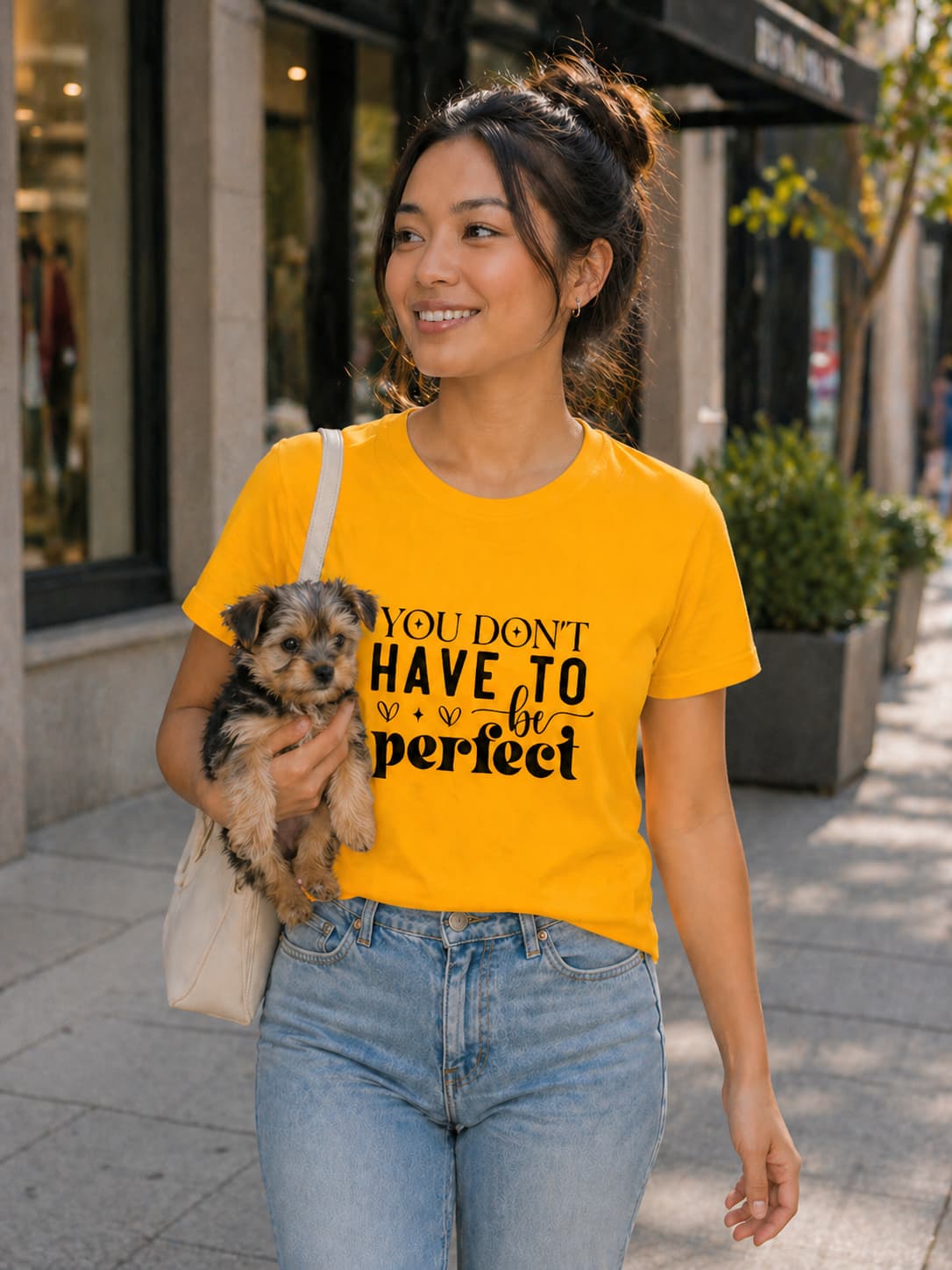 Karavirs® Emerging Golden Yellow graphic tee for women India