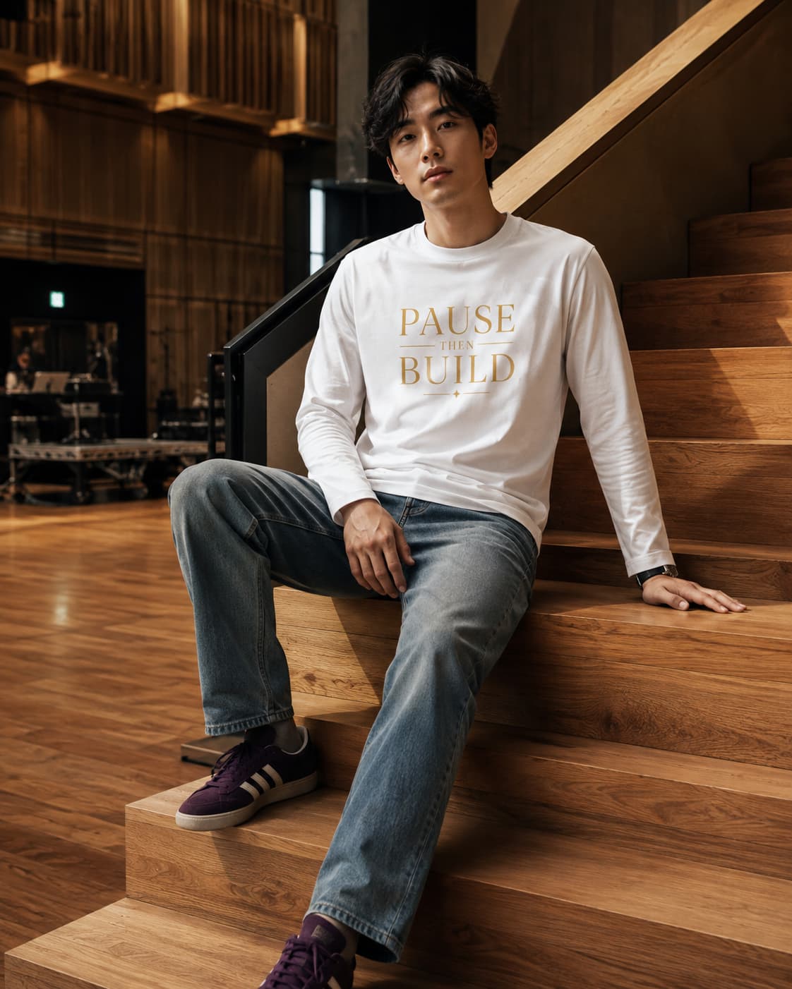 karavirs™ Pause Then Build — White Full-Sleeve Tee