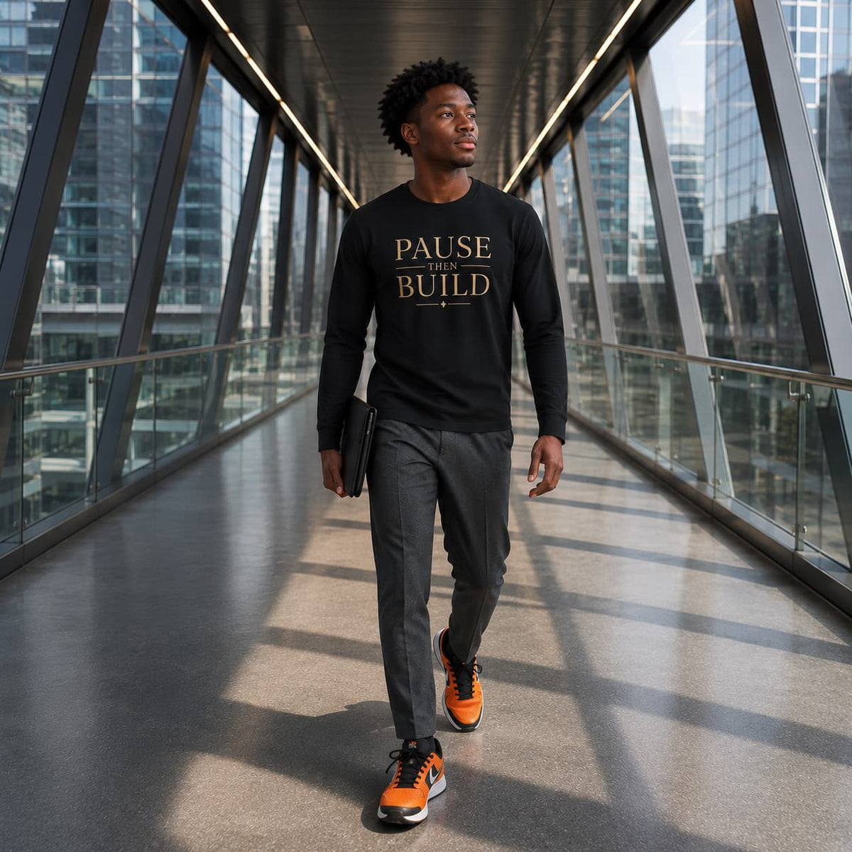 karavirs™ Pause Then Build — Black Full-Sleeve Tee