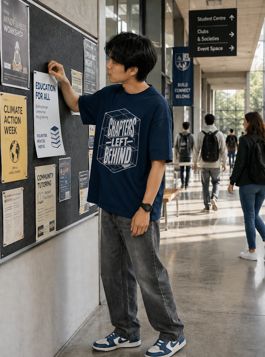 karavirs™ Chapters Left Behind — Navy Blue Oversized Tee