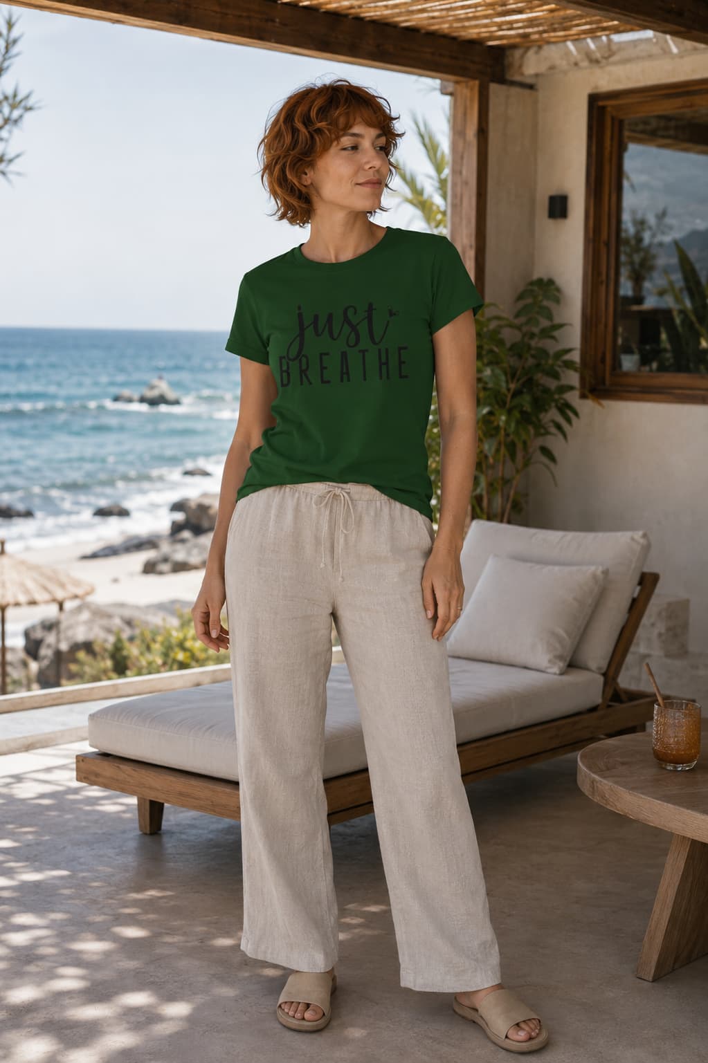 WOMENS OLIVE GREEN ROUNDNECK T-SHIRT