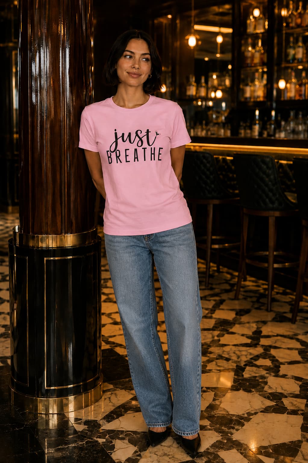 WOMENS LIGHT PINK ROUNDNECK T-SHIRT