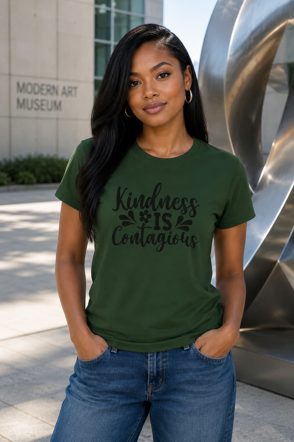 Karavirs® Contagious Olive Green graphic tee for women India