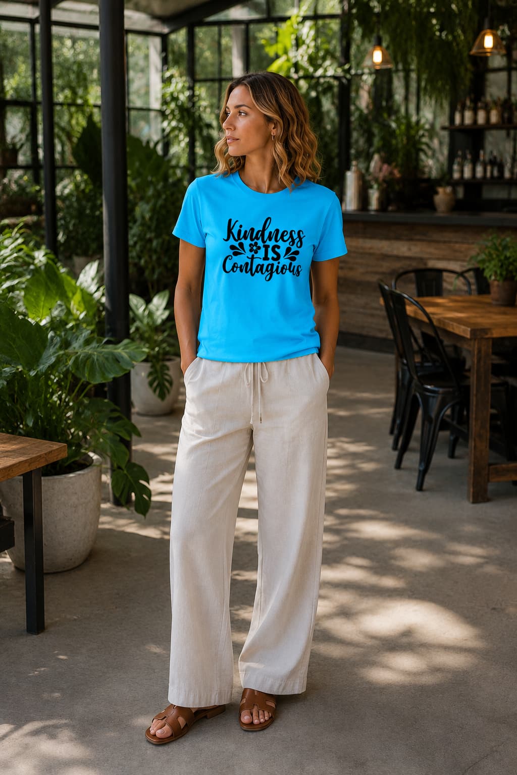 Karavirs® Contagious Sky Blue graphic tee for women India