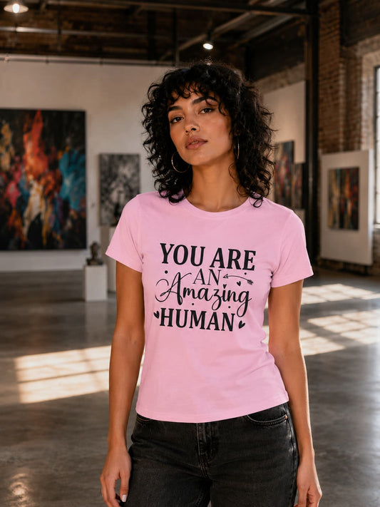 WOMENS LIGHT PINK ROUNDNECK T-SHIRT