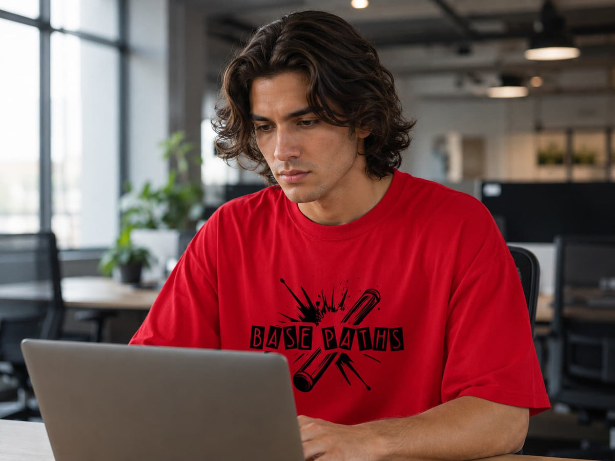 MENS RED OVERSIZED ROUNDNECK T-SHIRT