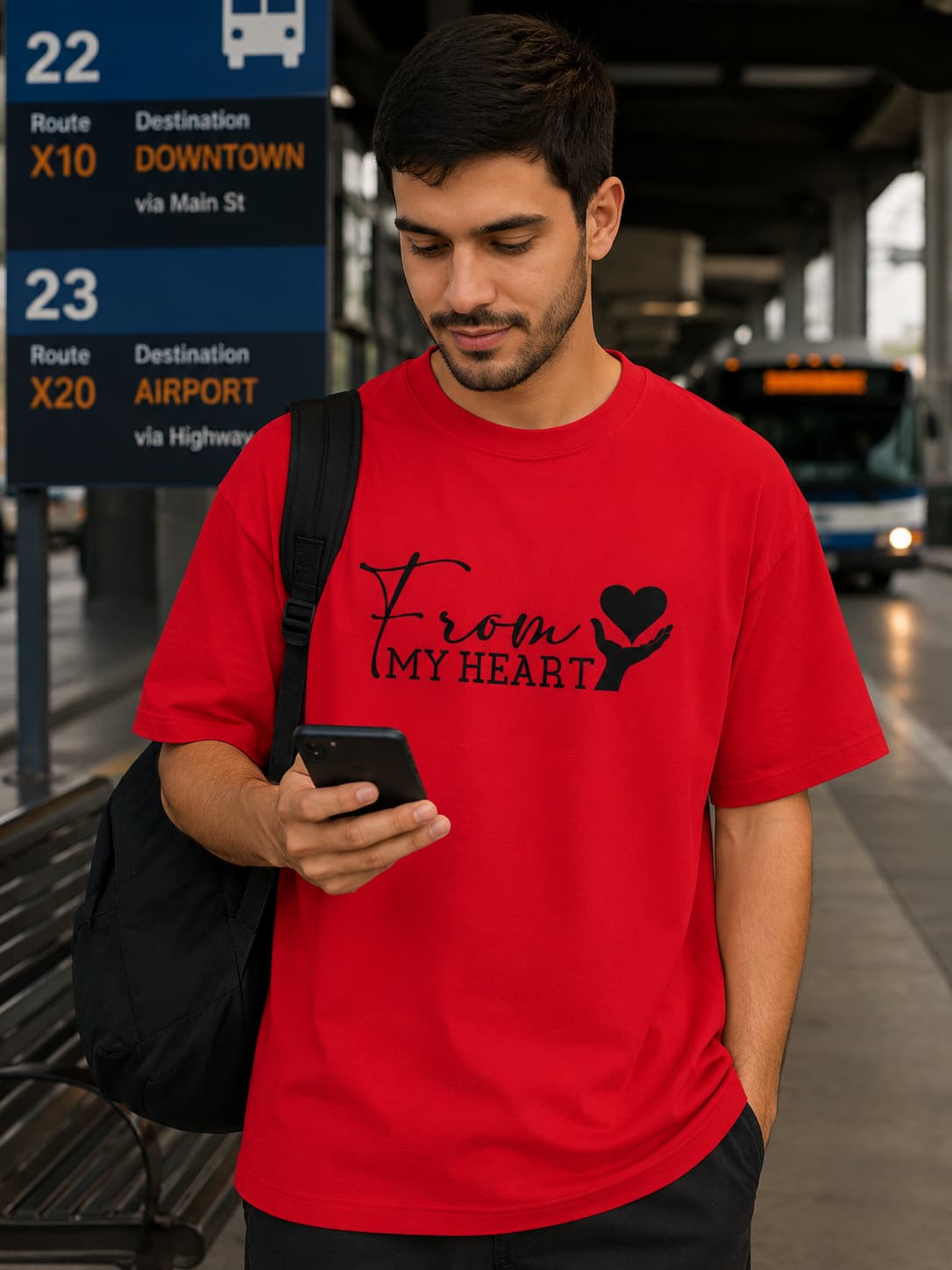 MENS RED OVERSIZED ROUNDNECK T-SHIRT