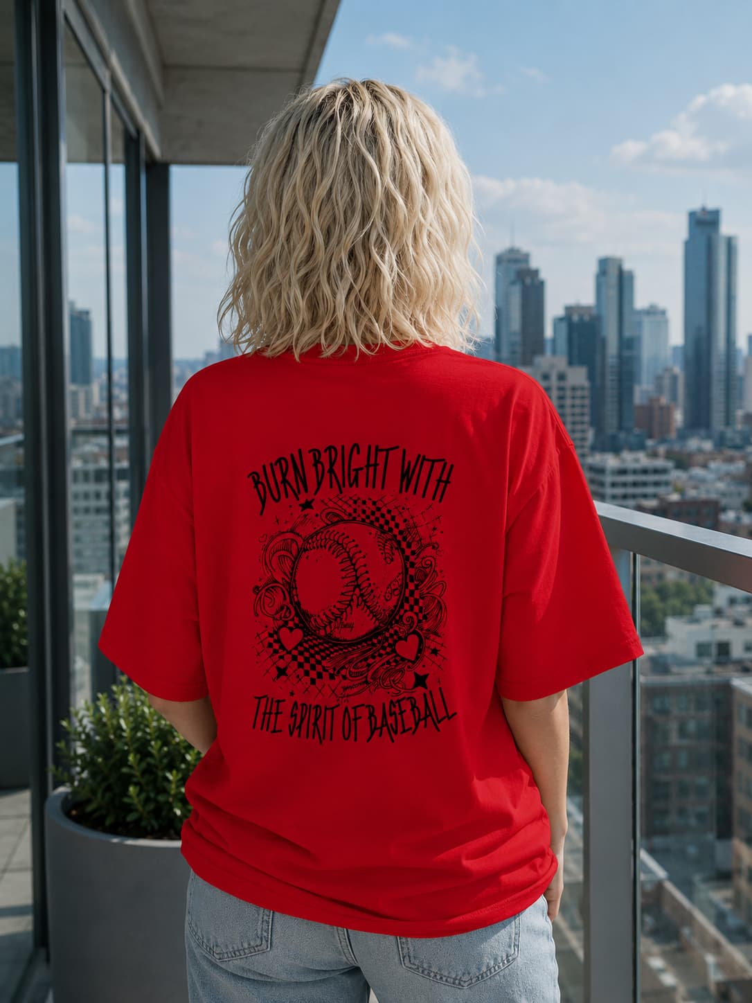 WOMENS RED OVERSIZED ROUNDNECK T-SHIRT