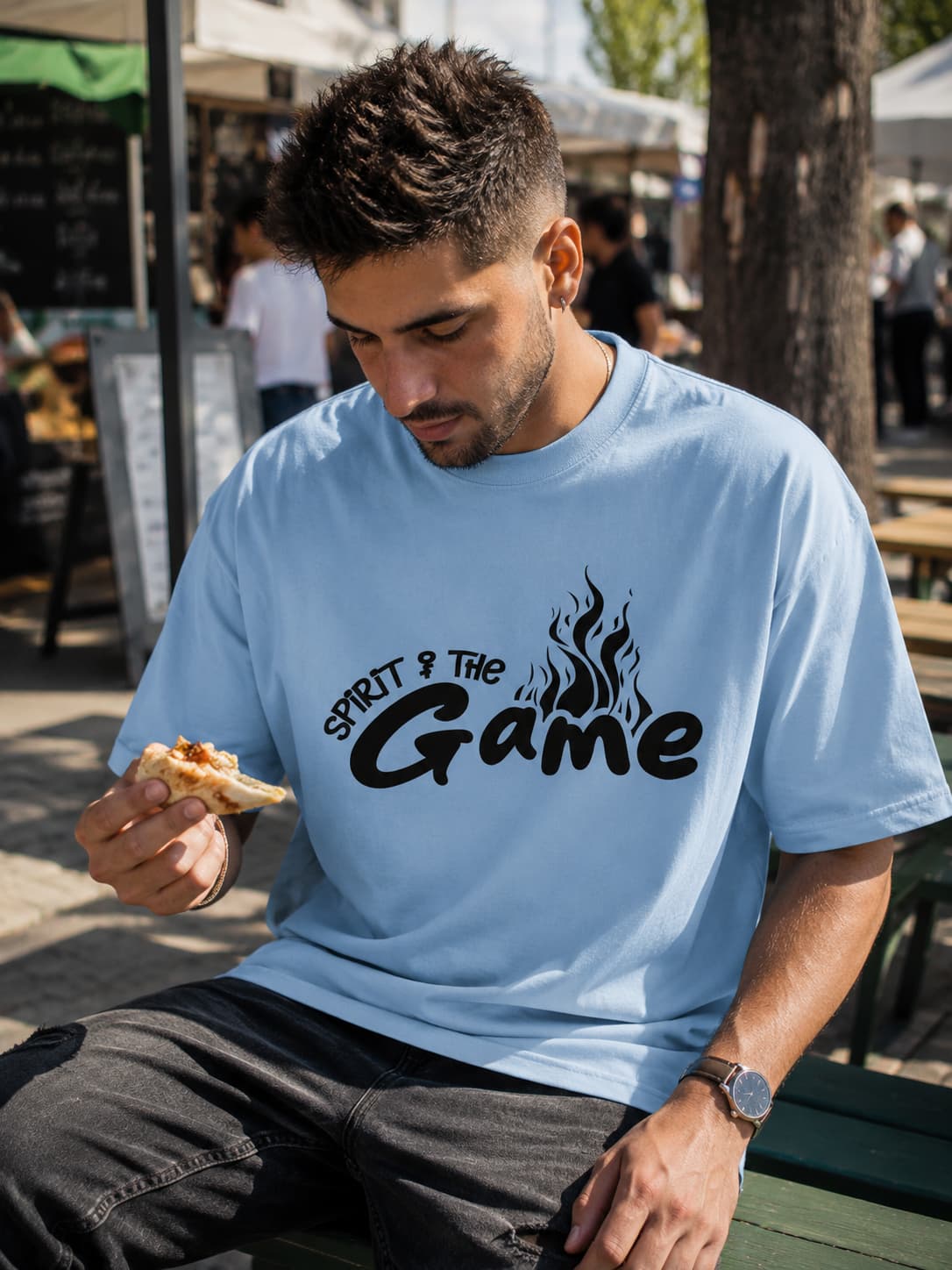 MENS BABY BLUE OVERSIZED ROUNDNECK T-SHIRT