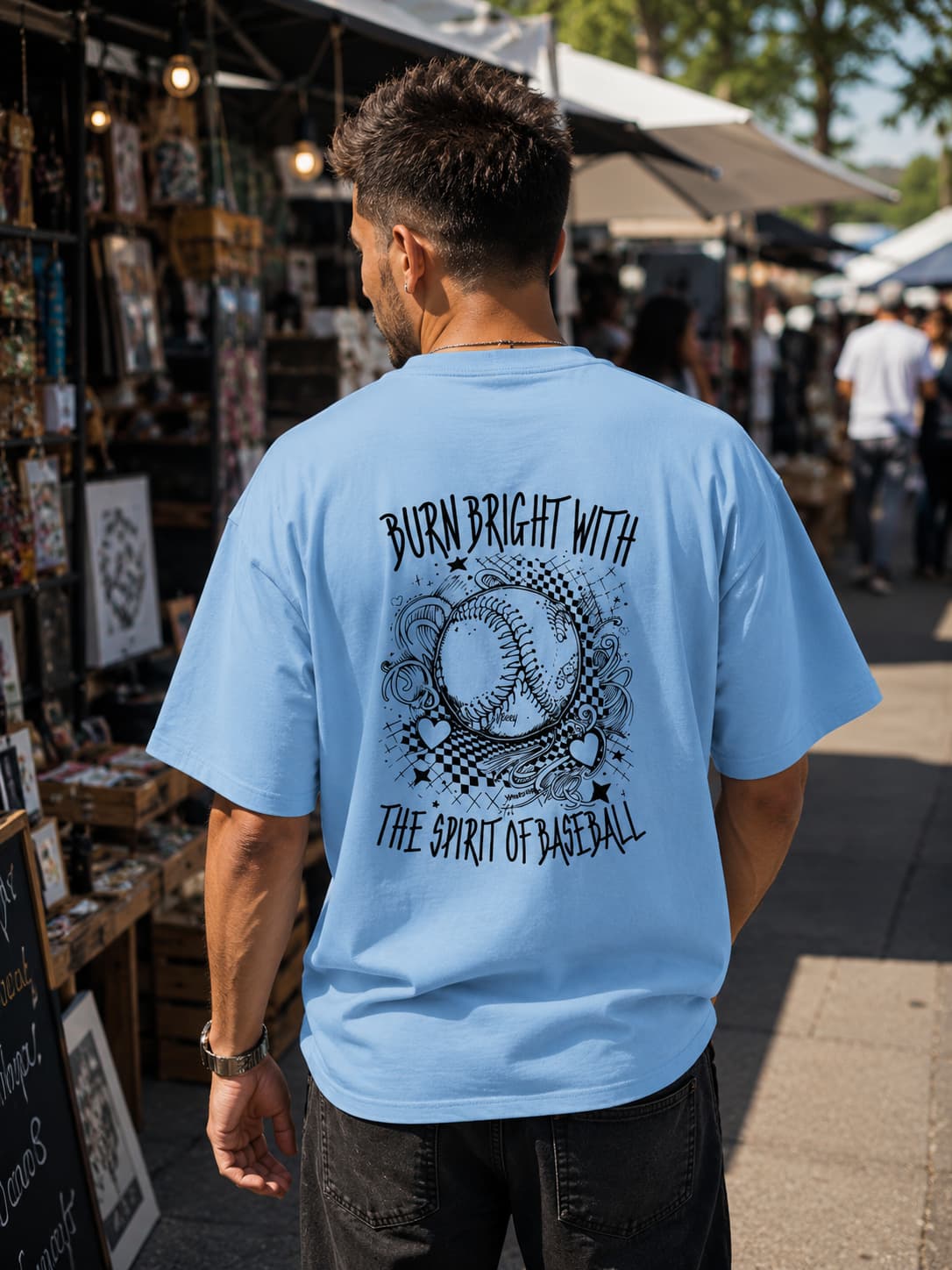 MENS BABY BLUE OVERSIZED ROUNDNECK T-SHIRT