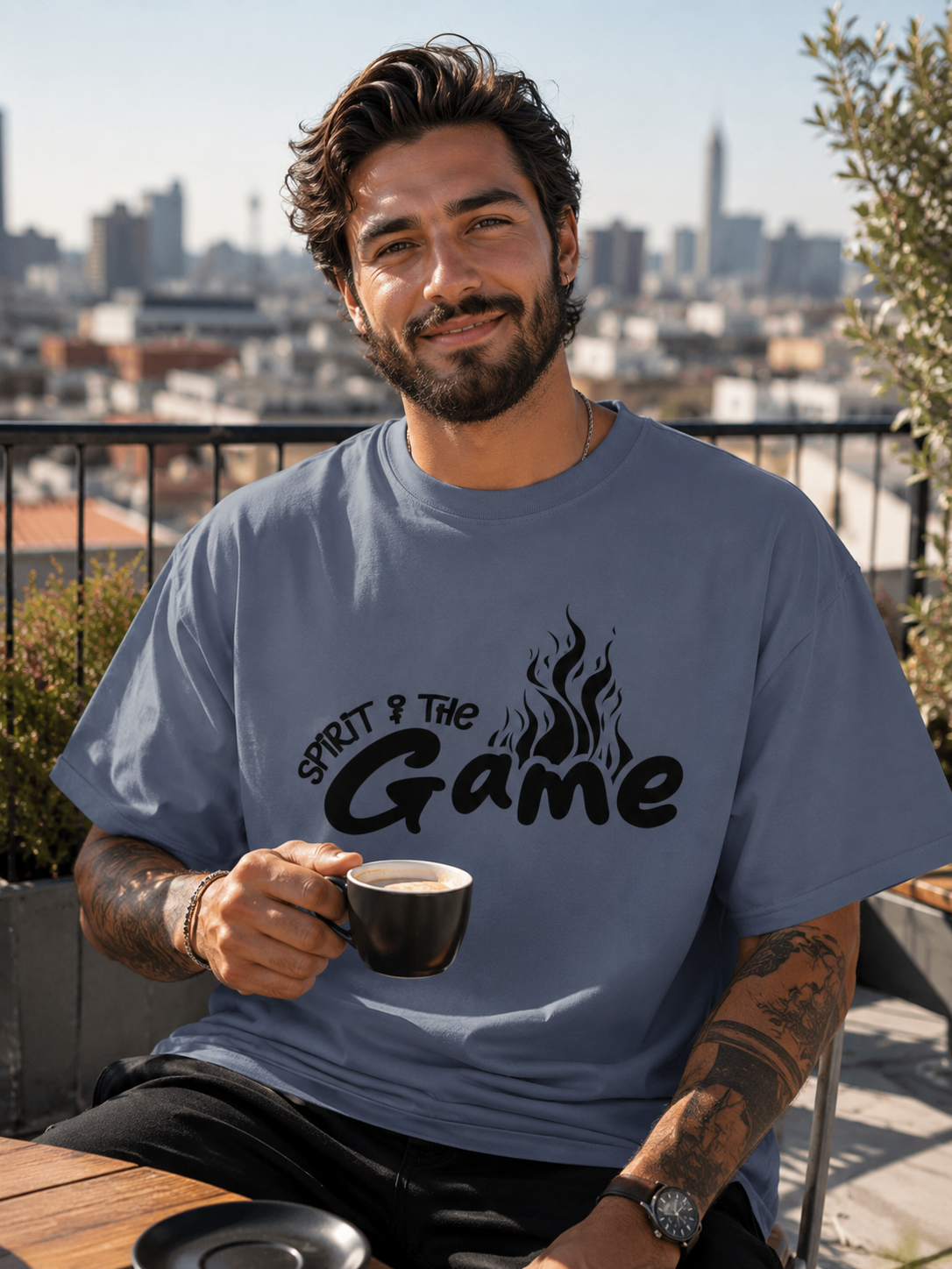 MENS STEEL GREY OVERSIZED ROUNDNECK T-SHIRT