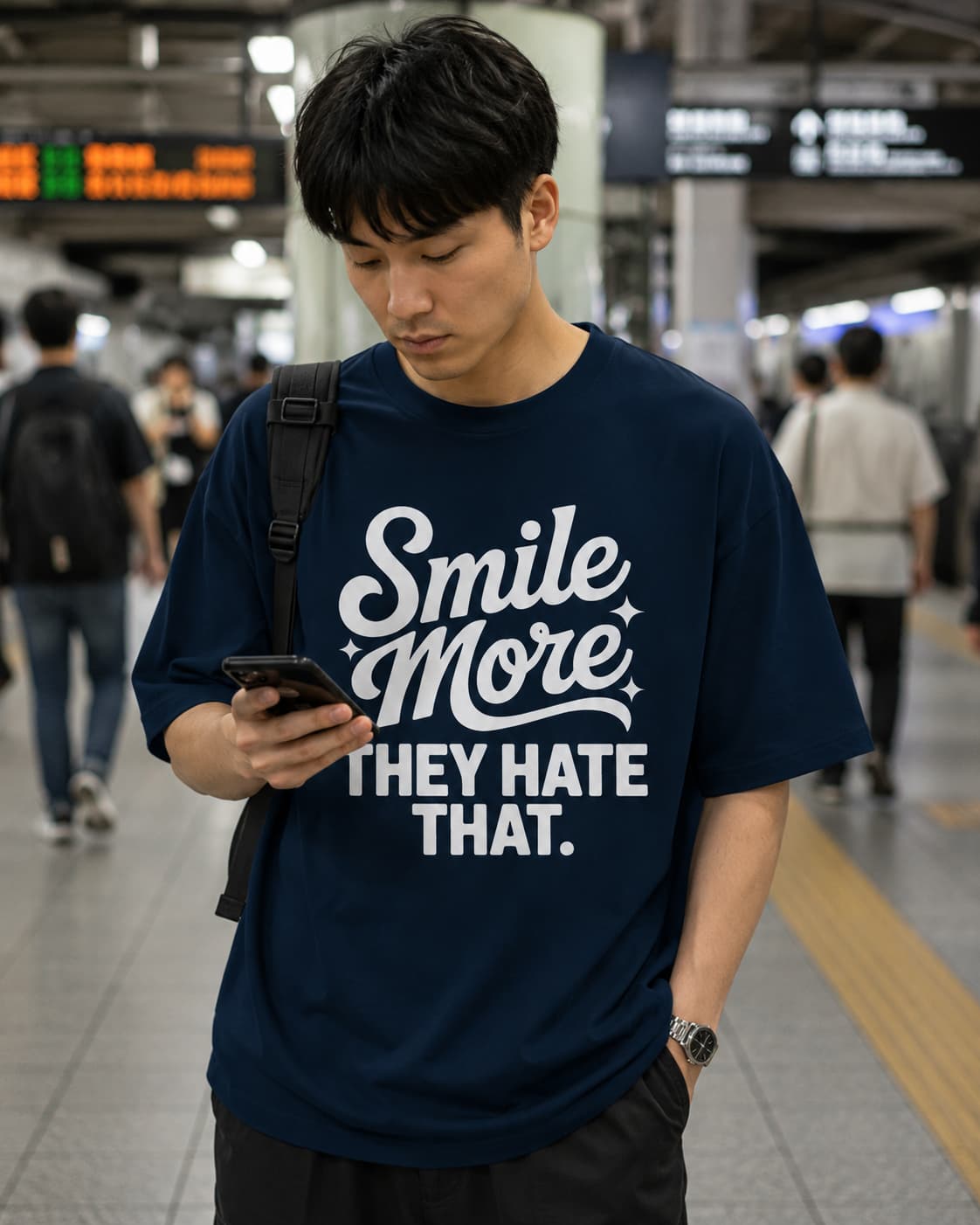 MENS NAVY BLUE OVERSIZED ROUNDNECK T-SHIRT