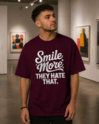 MENS BURGUNDY OVERSIZED ROUNDNECK T-SHIRT
