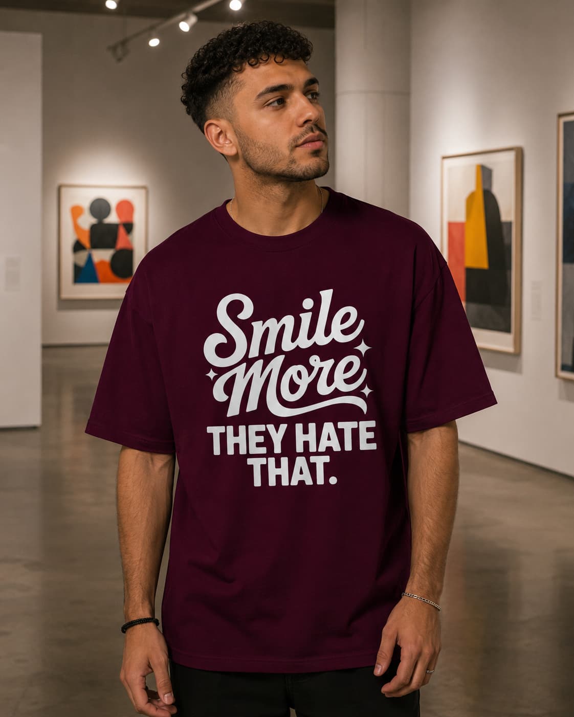 MENS BURGUNDY OVERSIZED ROUNDNECK T-SHIRT