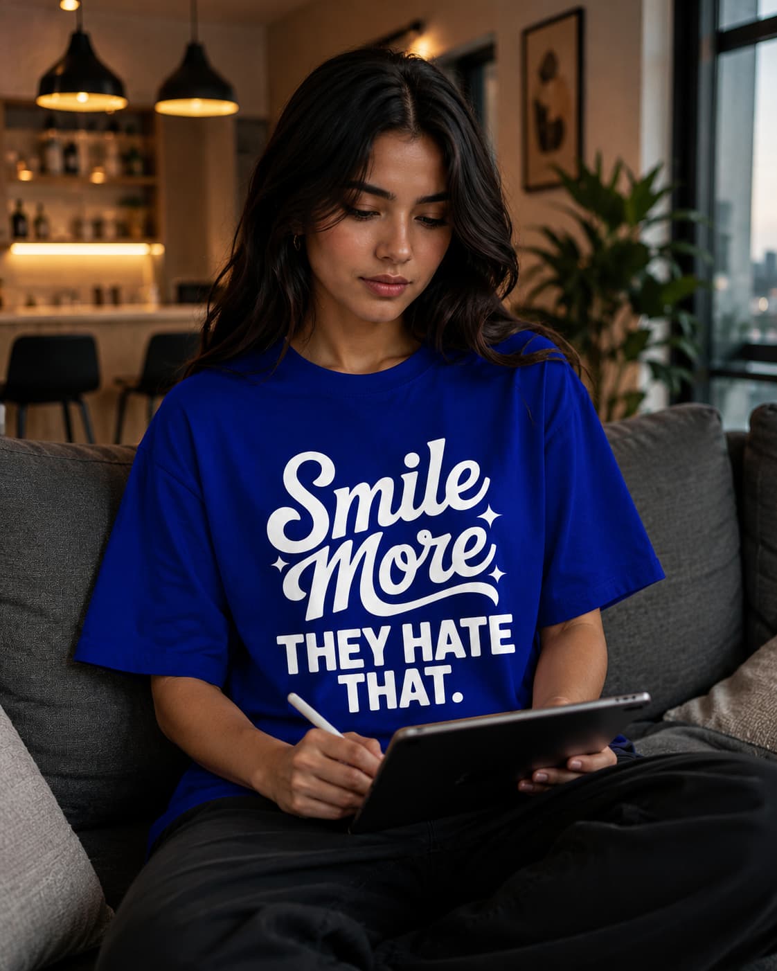 WOMENS ROYAL BLUE OVERSIZED ROUNDNECK T-SHIRT