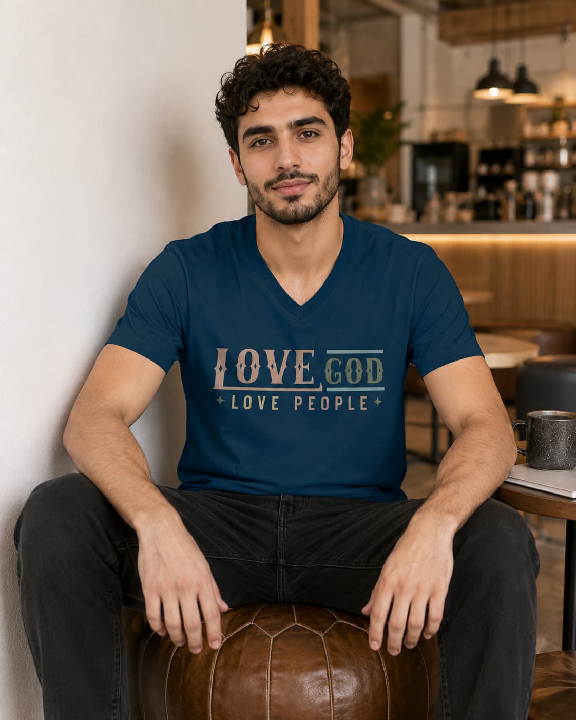 MENS NAVY BLUE VNECK T-SHIRT
