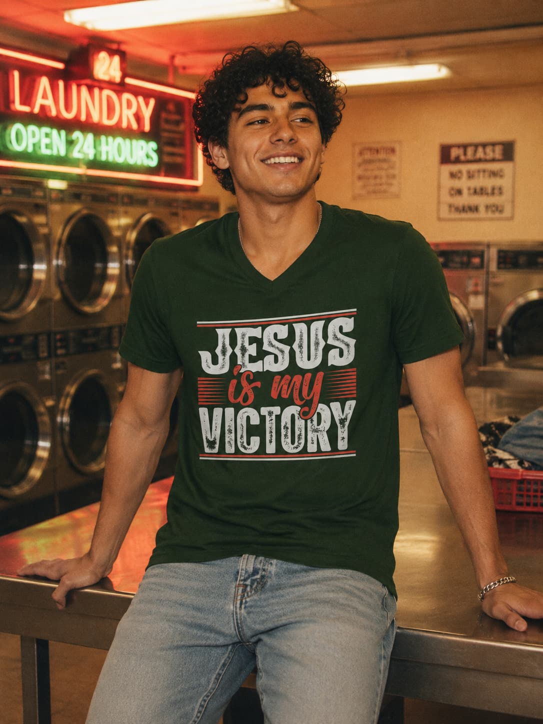 MENS OLIVE GREEN VNECK T-SHIRT