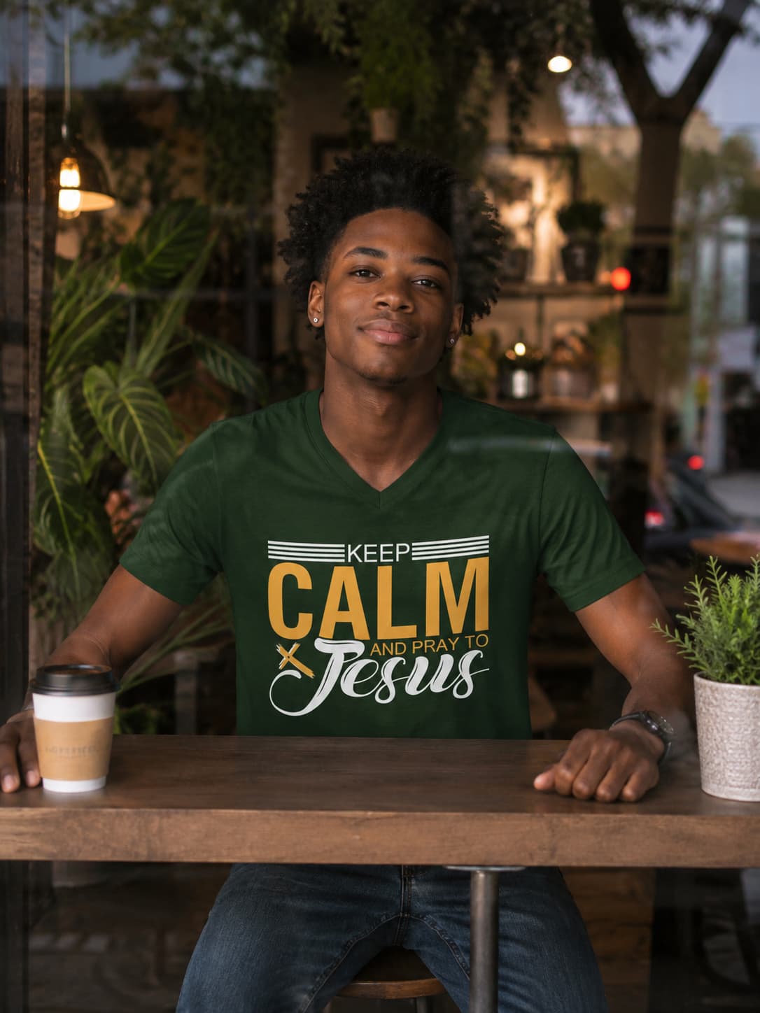 MENS OLIVE GREEN VNECK T-SHIRT